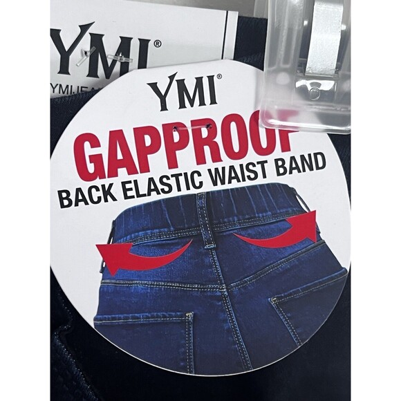 YMI Gap Proof High Rise Flare Jeans Distressed Size Medium Pull On Dark Wash - Picture 4 of 7